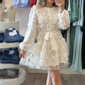 INA Drop Waist White Lace Dress